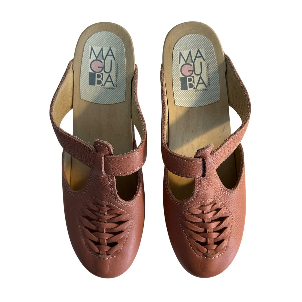 Maguba of Sweden Nairobi Leather T Strap Clogs Size 40 US 10 Putty Pink Boho - Picture 3 of 9